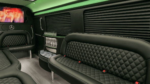 Interior of Carmichael Party Bus Company's 14 Passenger Sprinter Limousine in Carmichael