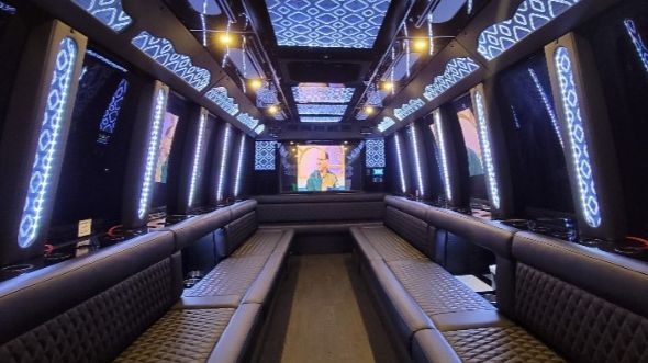 Interior of Roseville Party Bus Company's 20 Passenger Party Bus in Roseville