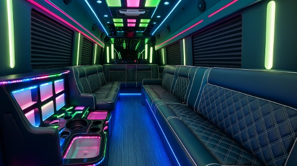 Interior of Carmichael Party Bus Company's 30 Passenger Party Bus in Carmichael
