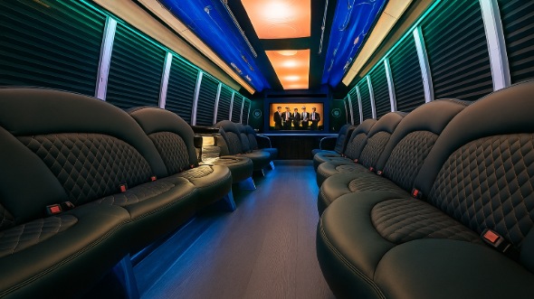 Interior of Rancho Cordova Party Bus Company's 40 Passenger Party Bus in Rancho Cordova