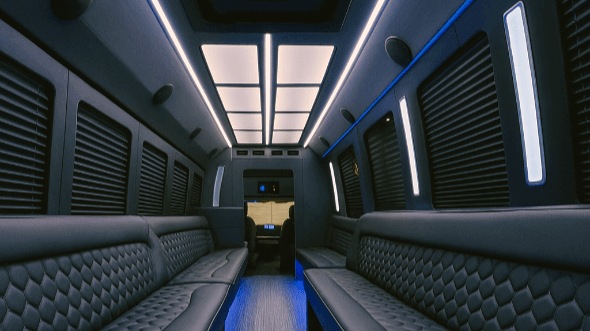 Interior of Rancho Cordova Party Bus Company's 50 Passenger Party Bus in Rancho Cordova
