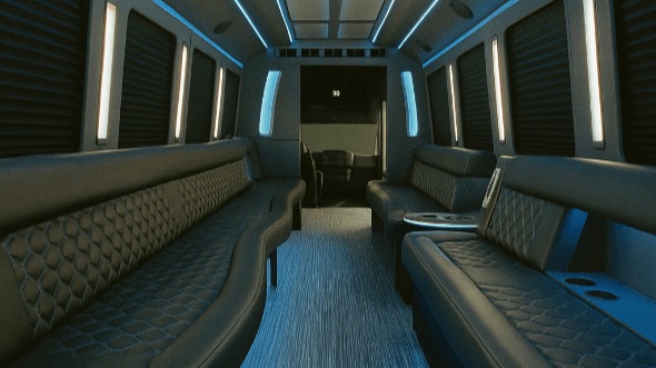 Interior of Roseville Party Bus Company's 50 Passenger Party Bus in Roseville