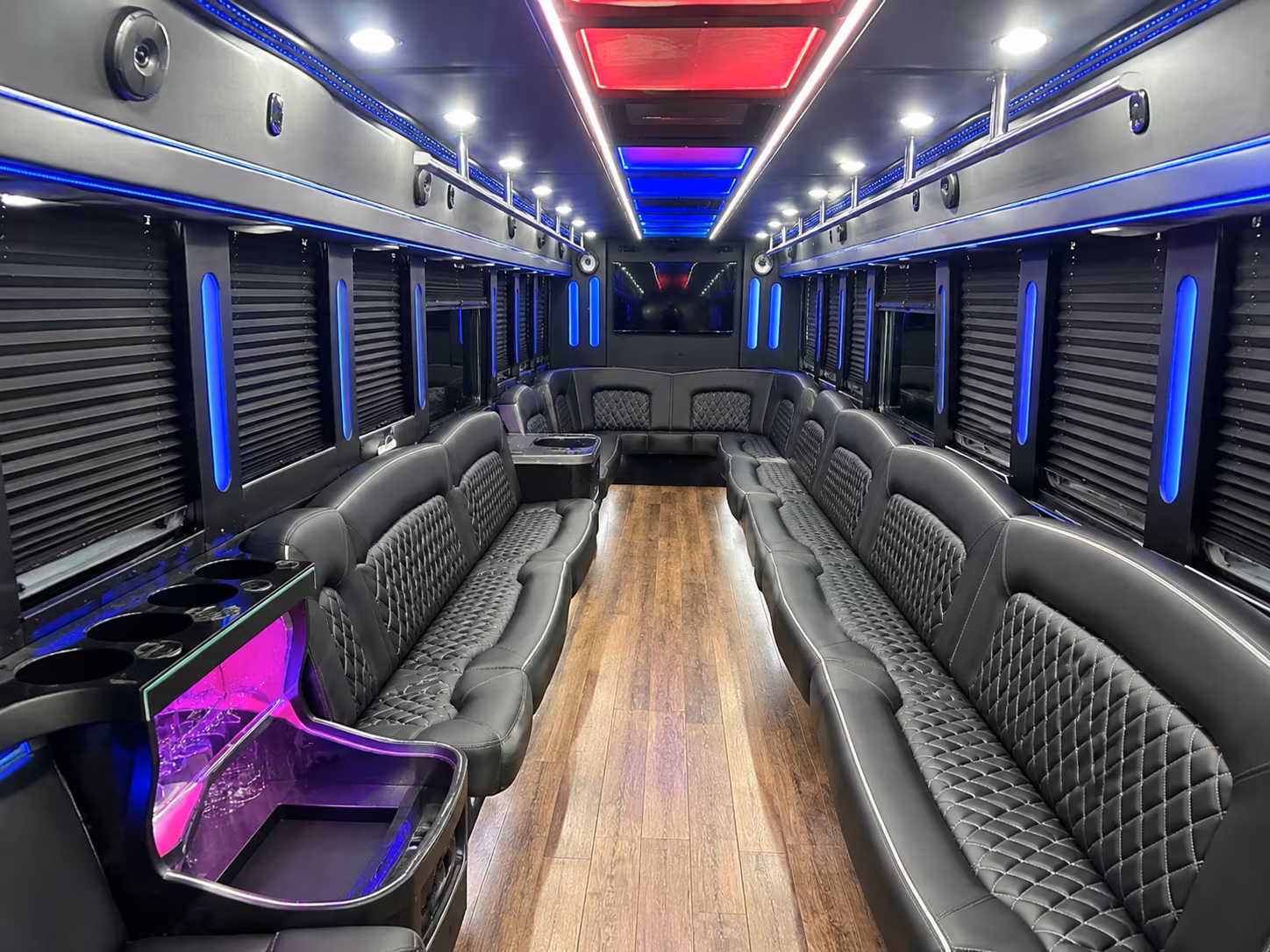 Passenger seating aboard a party bus rental serving Sacramento